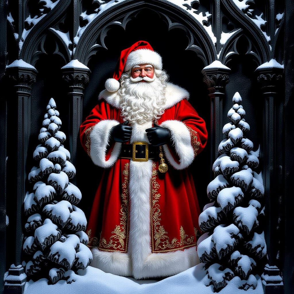 Gothic Bas-Relief of Father Christmas in Stone