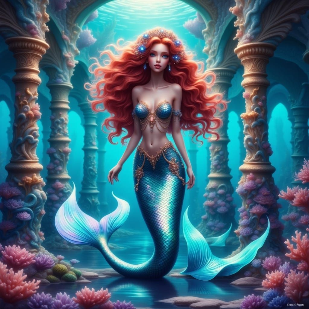 Underwater Mermaid Princess in Iridescent Palace