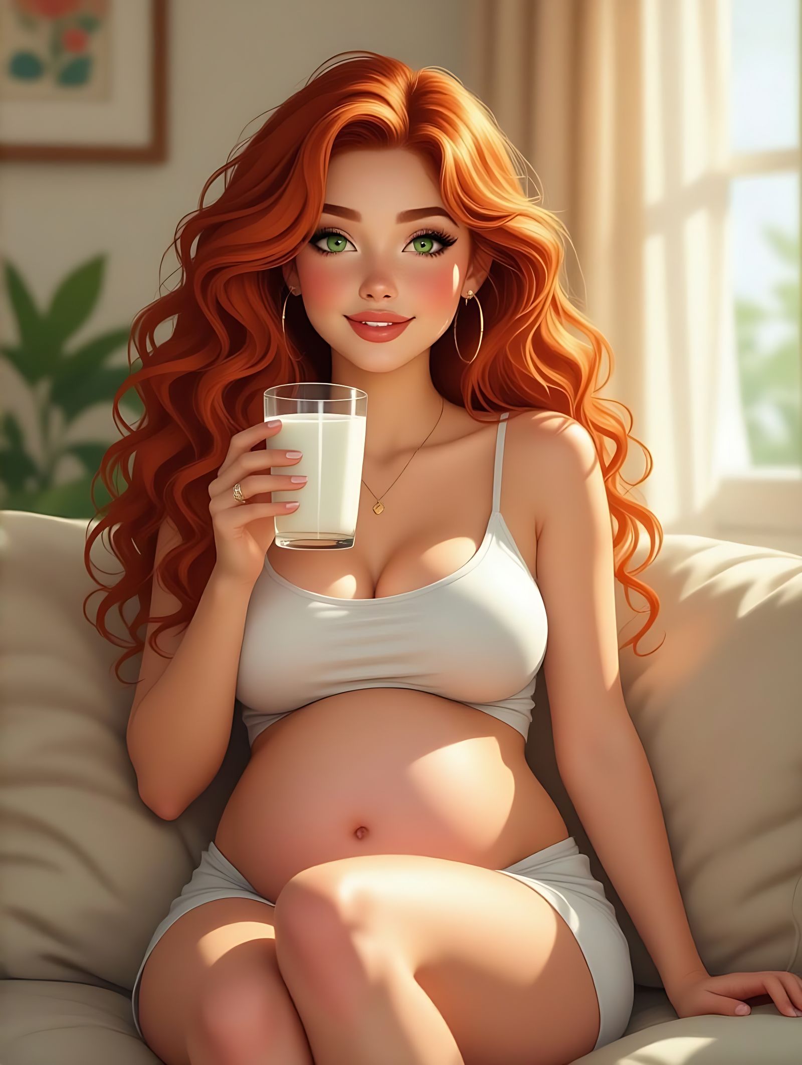 Curvy Redhead Sips Milk in Comforting Profile