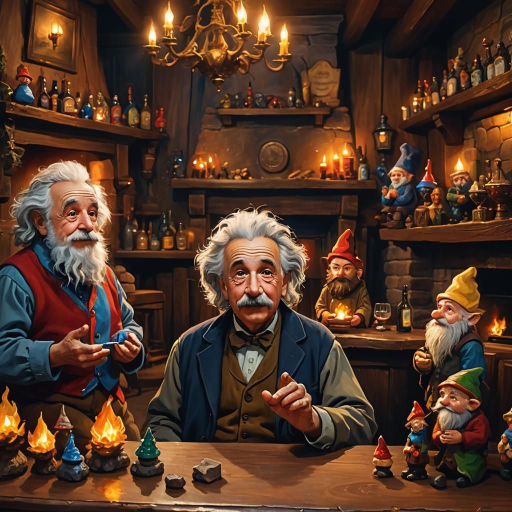 Einstein Explains Relativity Theory in Oil Painting Style
