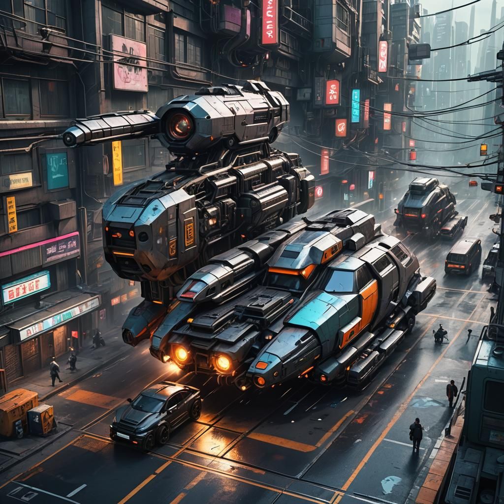 Futuristic transport in a cyberpunk world, extreme detail, f...