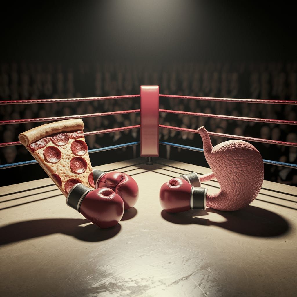Pizza Slice Boxing Match in Alcohol Ink Style