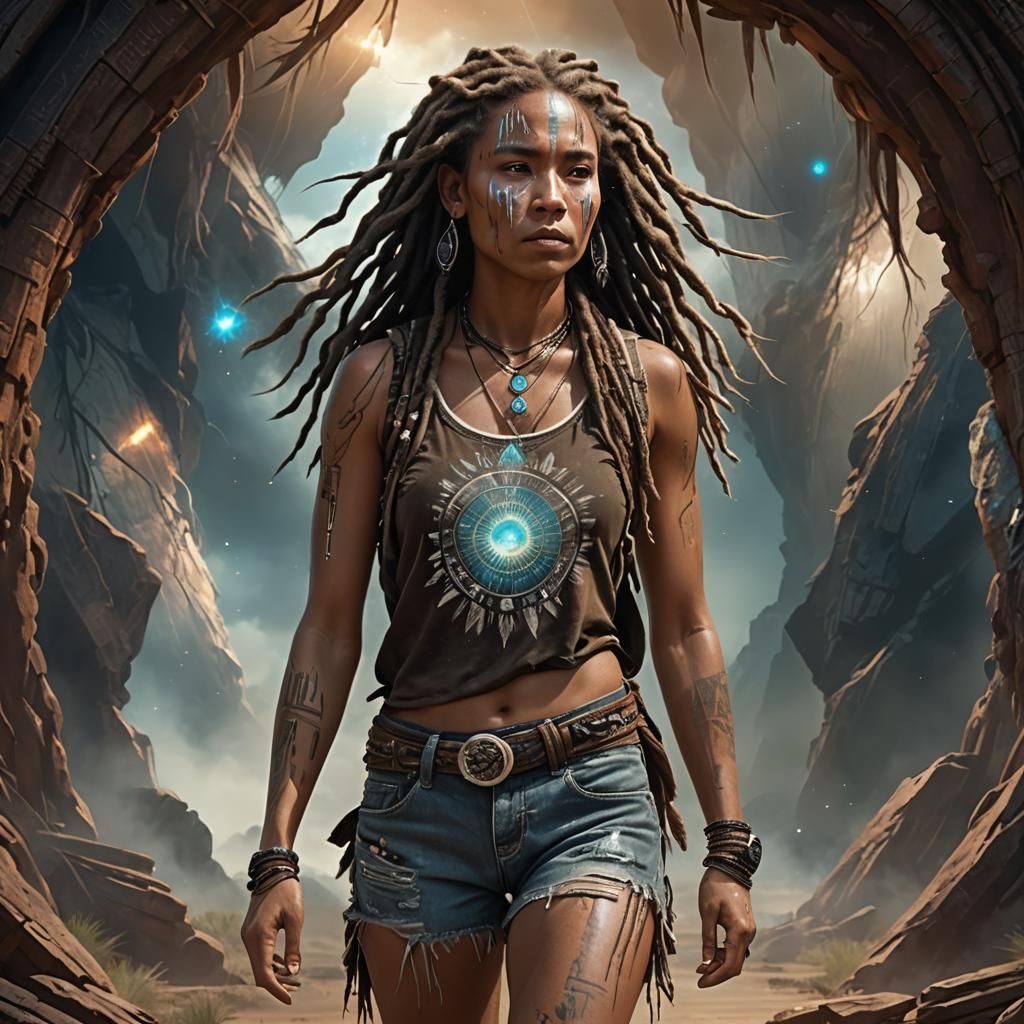 Native American Woman with Dreadlocks and Opals