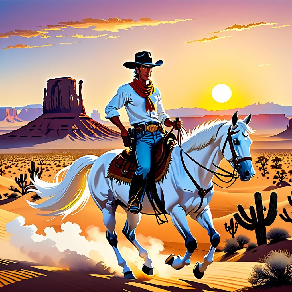 Lucky Luke and Jolly Jumper Ride into Sunset