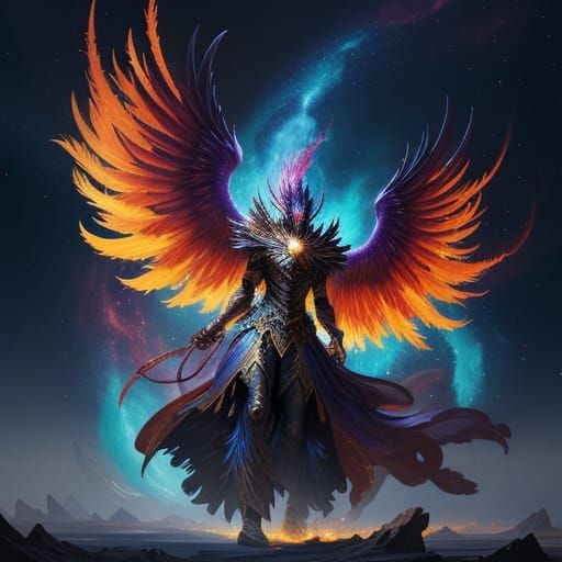 Phoenix Rises from Embers in Cosmic Vortex, Digital Art