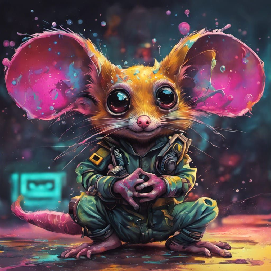 Cyberpunk Mouse Lemur Graffiti Art
