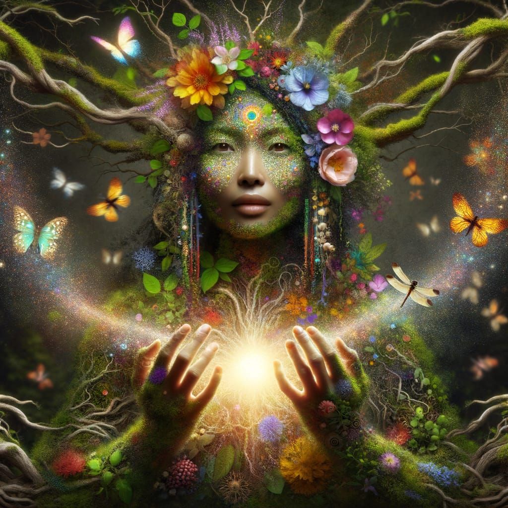 Earth Goddess Tree Woman in Ethereal Mosaic