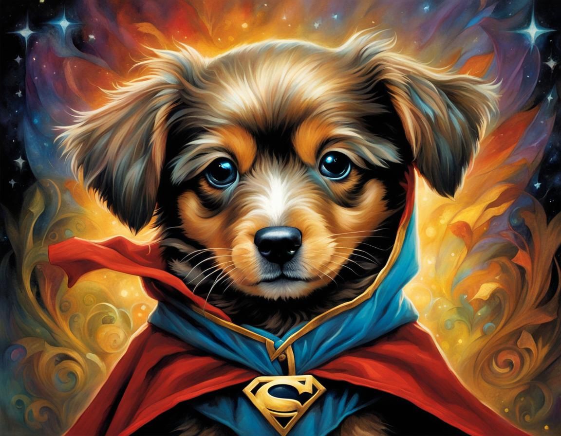 Superhero Puppy Portrait in Storybook Art Style