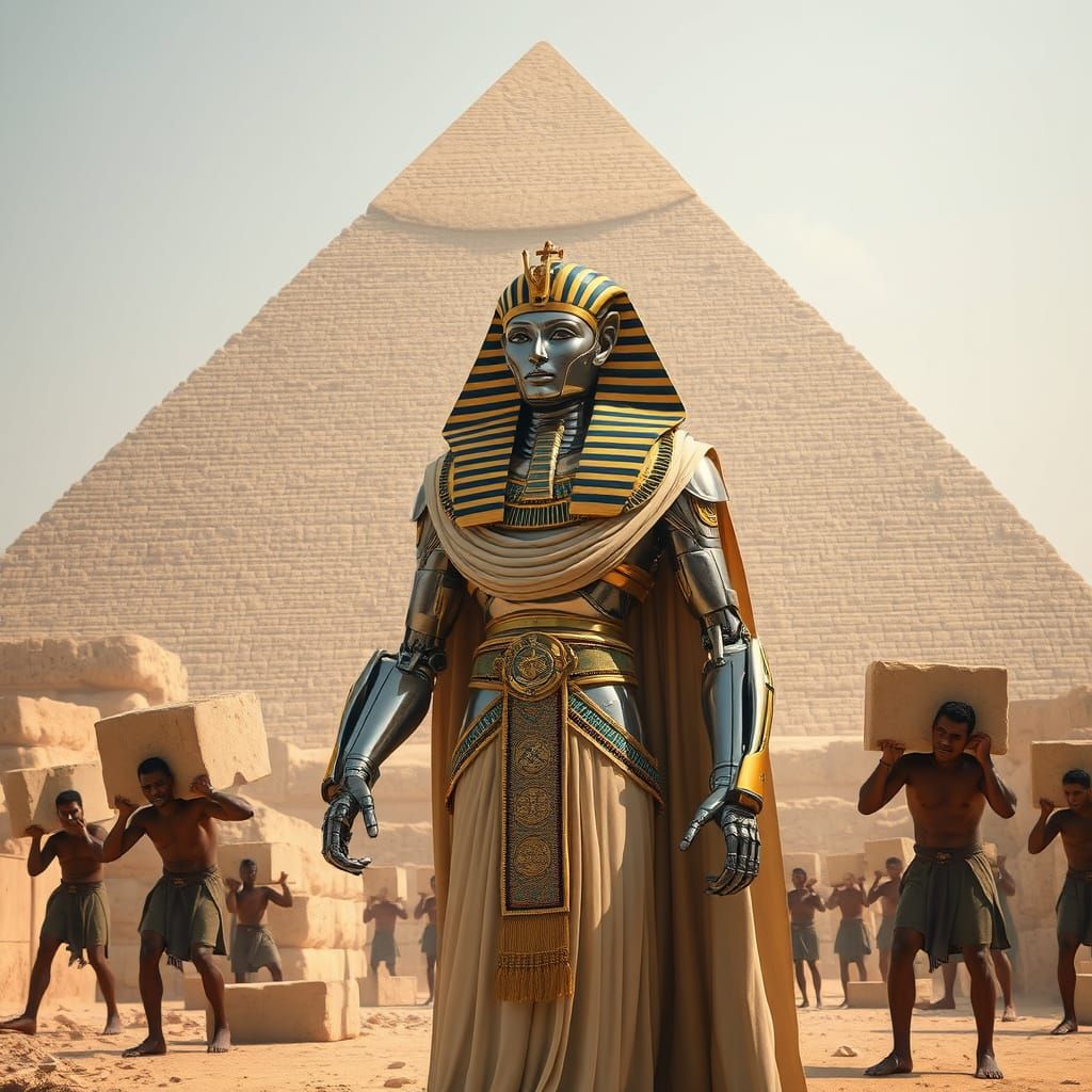Regal Robot Pharaoh in Ancient Egyptian Splendor
