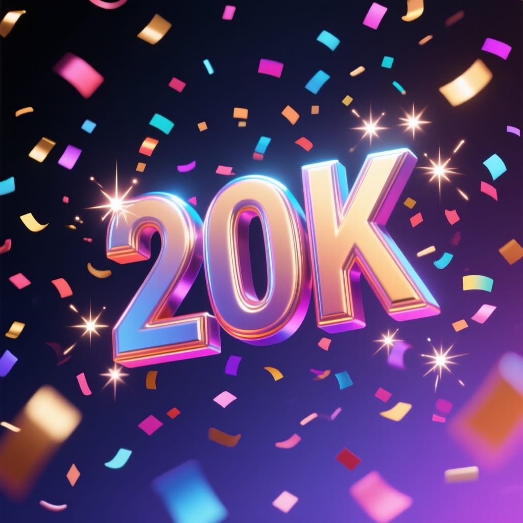 Celebratory 20K Likes Graphic in Neon Style