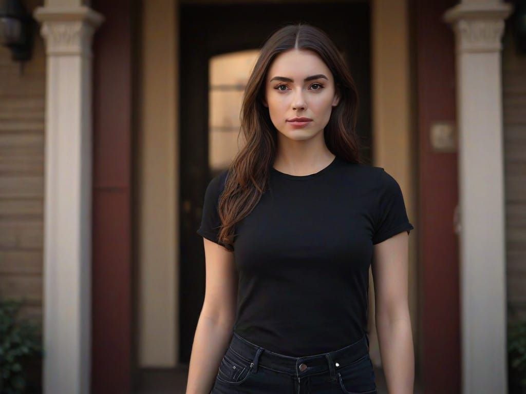 Sultry Goddess at Opulent Mansion Entrance