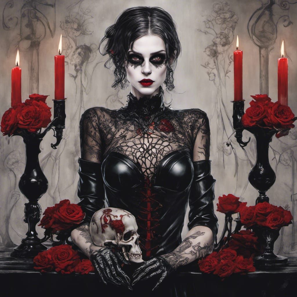 High Gothic Vampire Vixen in Tim Burton Style