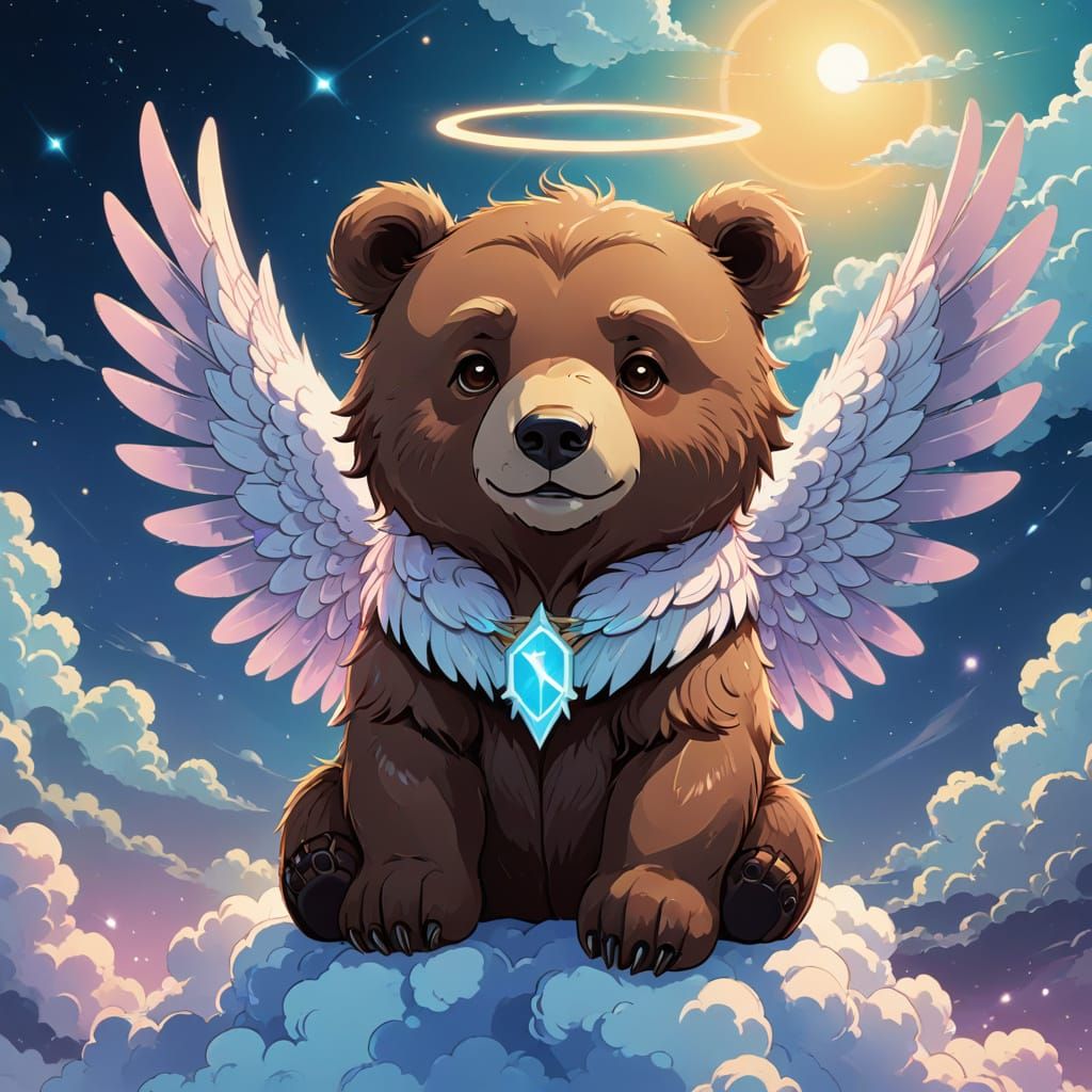 Chibi Angelic Grizzly Bear in Vibrant Pastel Colors