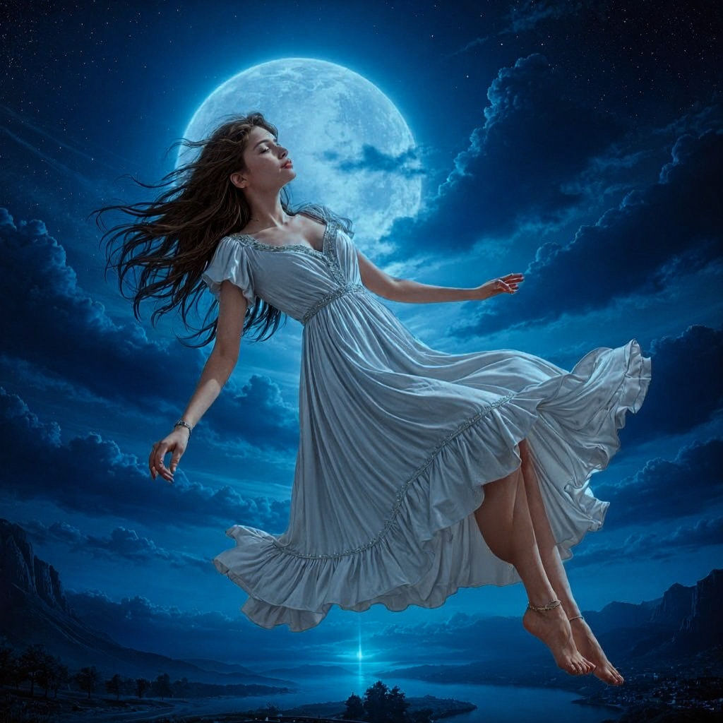 Elegant Album Cover Art: Woman Floating in Dream Space