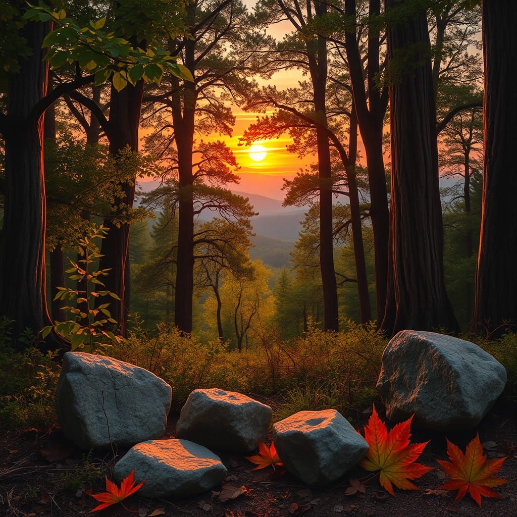 Serene Forest Floor in Warm, Amber Light