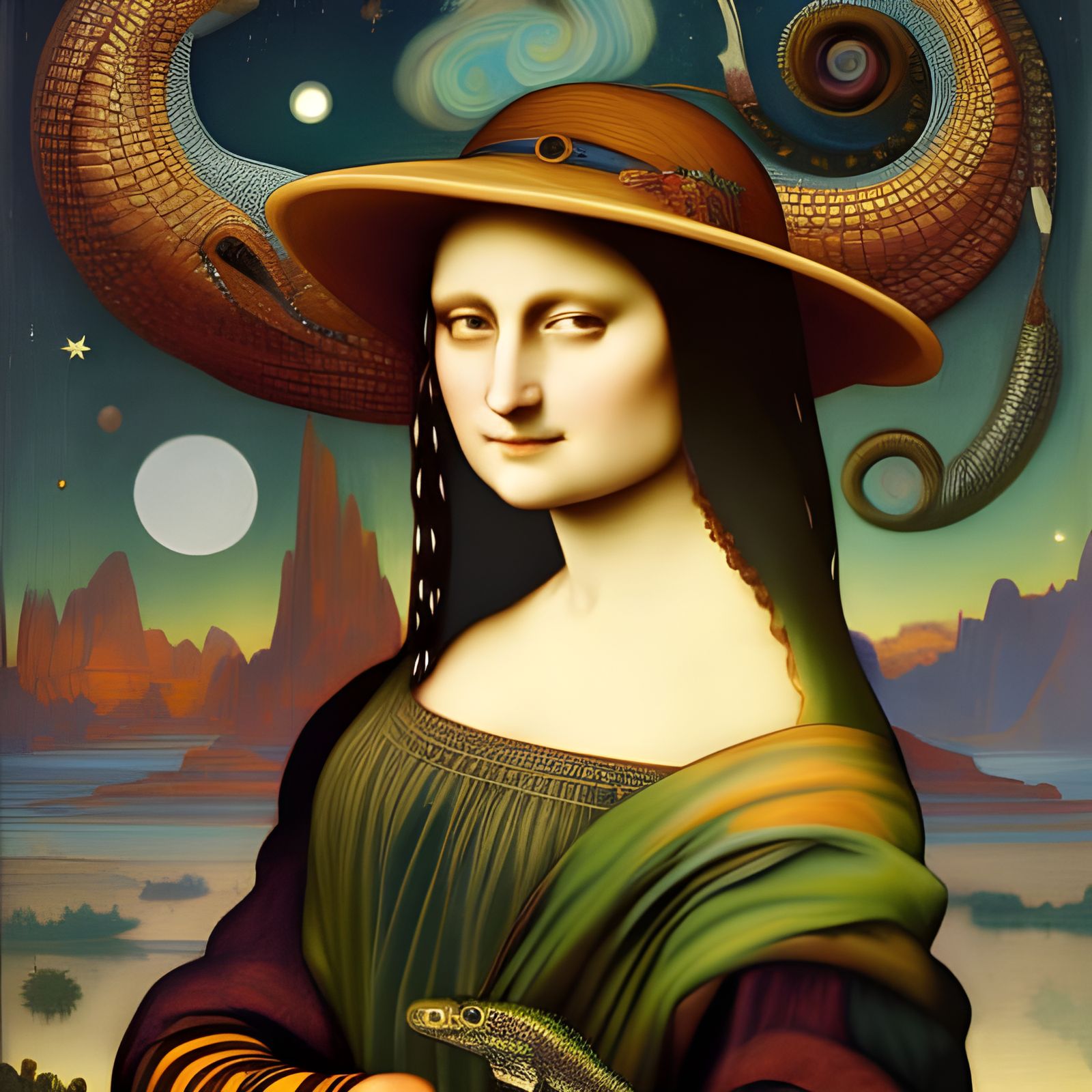 Lizard Mona Lisa in Detailed Fantasy Art Style