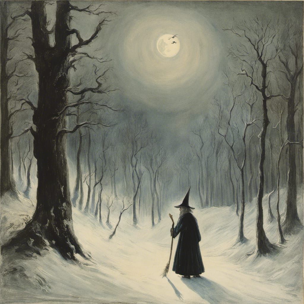 Witch in Winter Forest: Expressionist Style