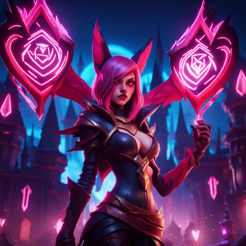 Xayah in Neon Night: League of Legends Art
