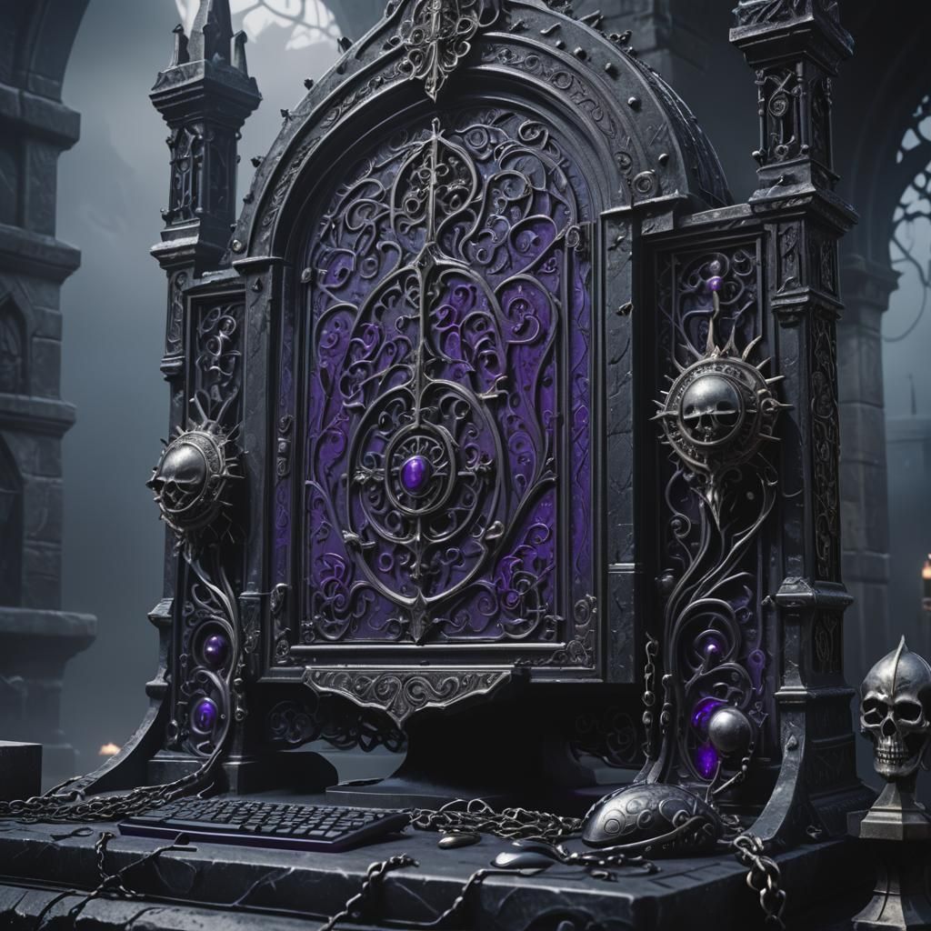 Gothic Medieval PC Setup on Gravestone