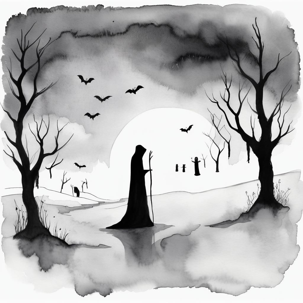 Eerie Minimalist Artwork in Ink and Wash Style