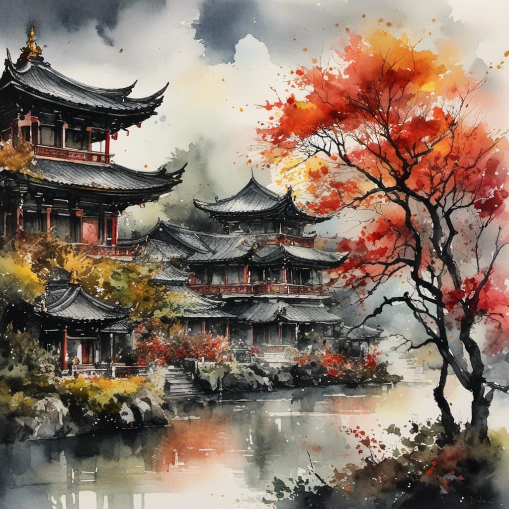 Elegant Water Ink Wash Style Image
