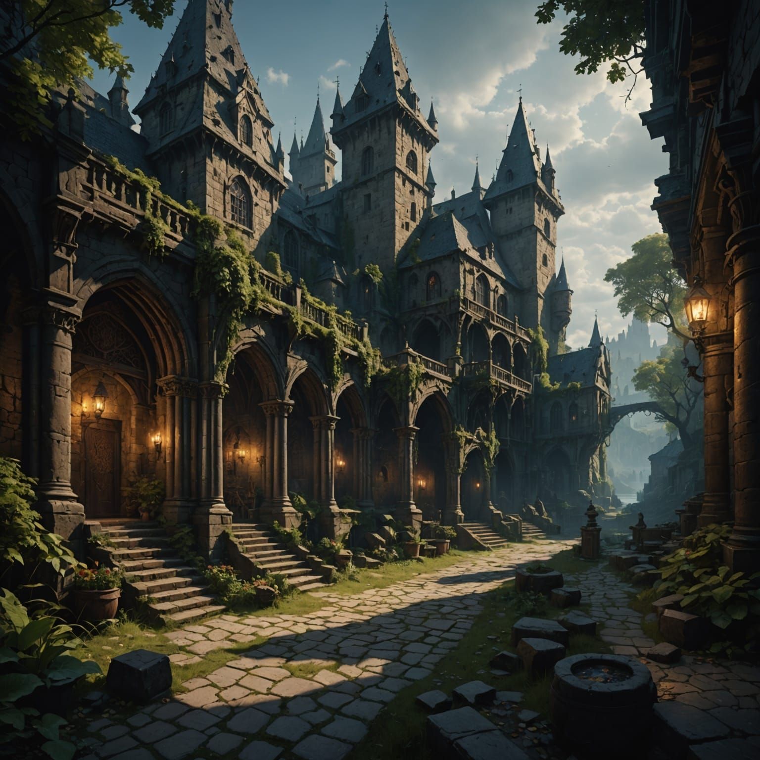 Epic Dark Fantasy Castle Lit by Thunderbolts