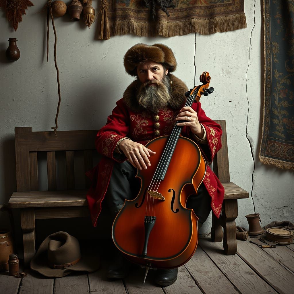 Ethereal Cellist in Whimsical, Eastern European-Inspired Set...