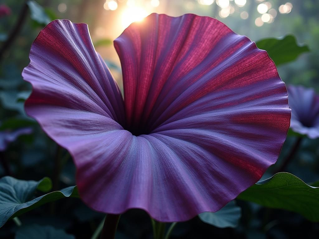 Lush Purple Elephant Ear Leaves in Tropical Light