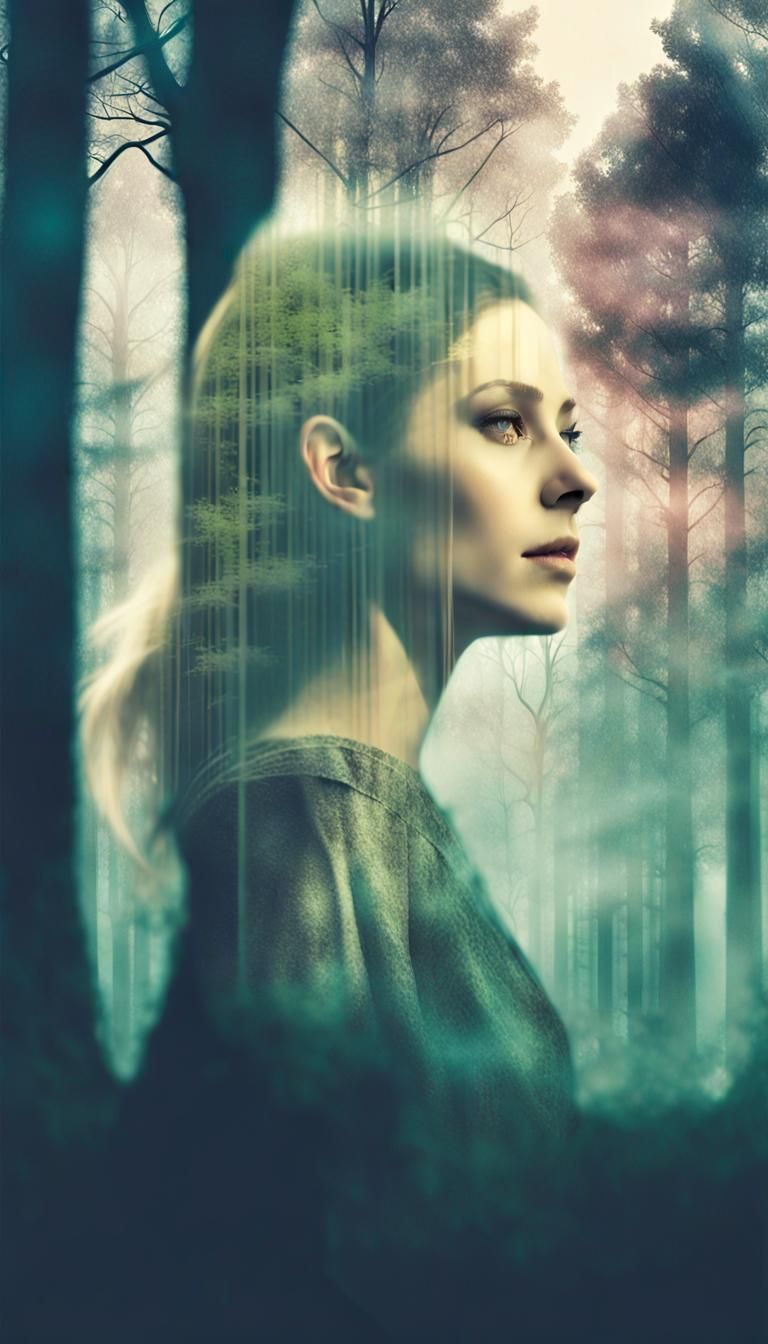 Double Exposure Knight Bewitched in Enchanted Forest