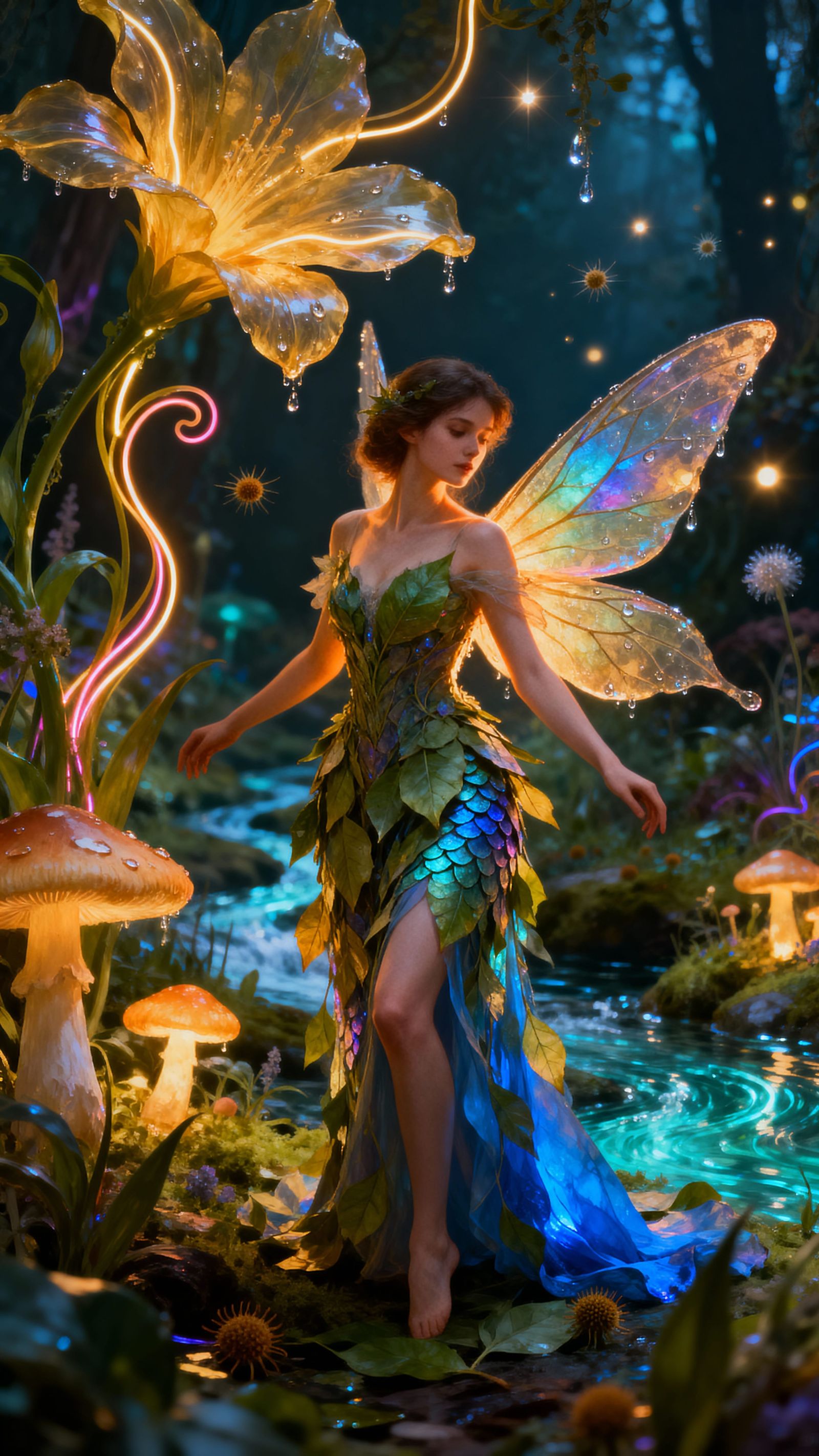 Ethereal Forest Fairy Amidst Dancing Flora