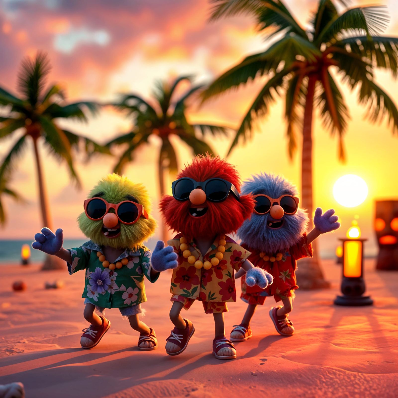 Cute Pom Pom Creatures' Tropical Beach Party