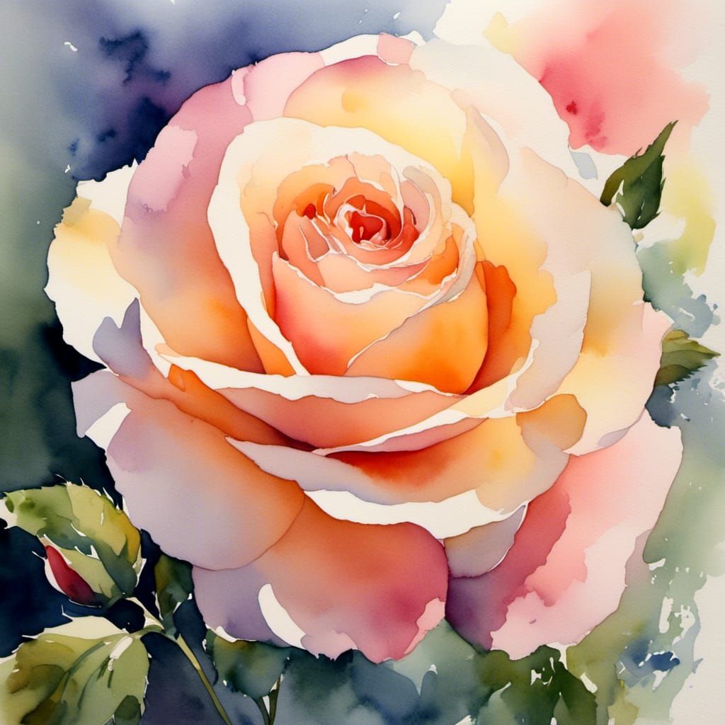 Watercolor Rose with Heavenly Light