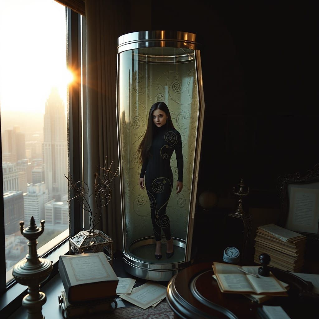 Sleek Modern Apartment in Urban Landscape with Futuristic Gl...