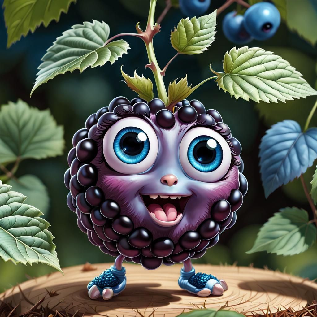 Dancing Blackberry with Expressive Eyes: 3D Digital Art