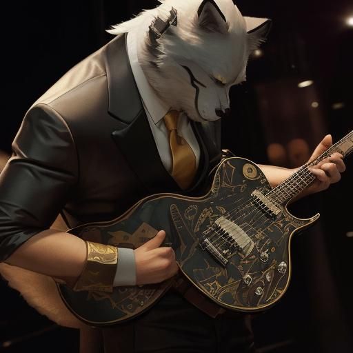 Wolf in Tuxedo Holding Tiger Cub, 3D Digital Art