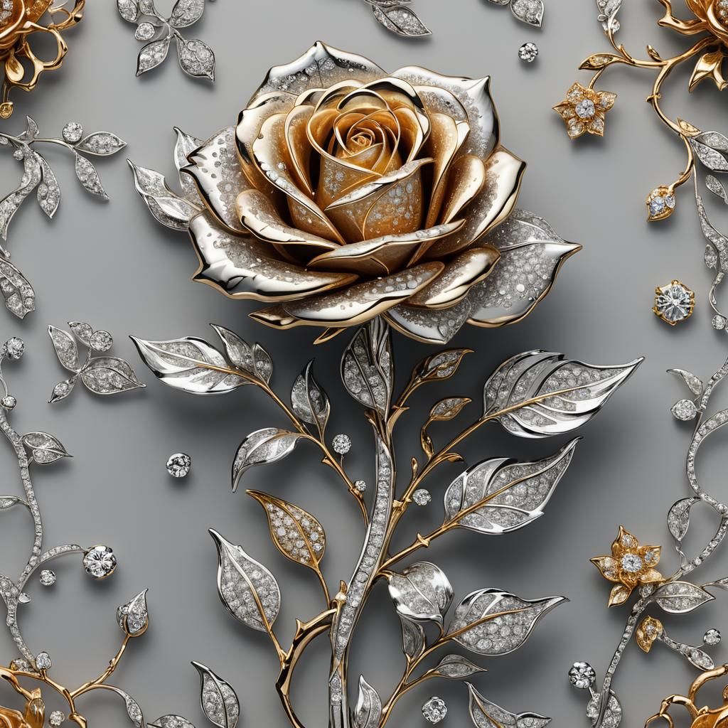 Rose Made of Silver, Gold, and Diamonds