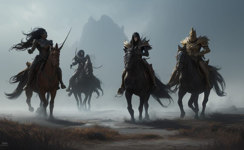 Fantasy Heroes Battle Monsters on War-Torn Plains