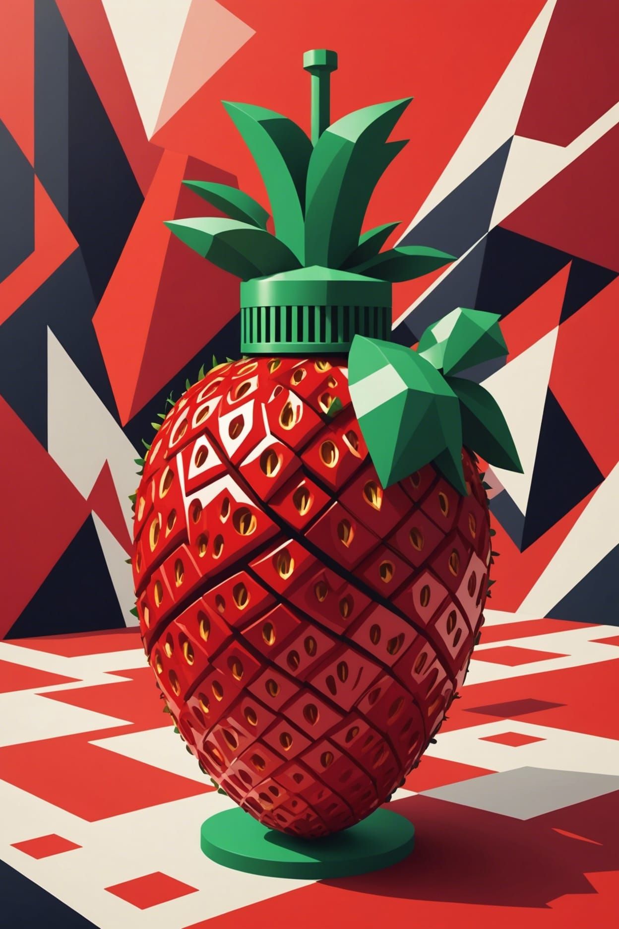 Exploding Strawberry Grenade in Cubist Style