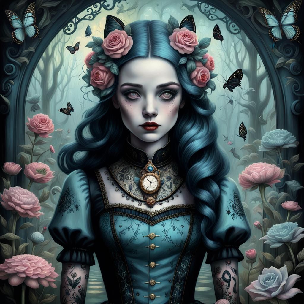 Alice in Wonderland in Tattoo-Inspired Digital Art