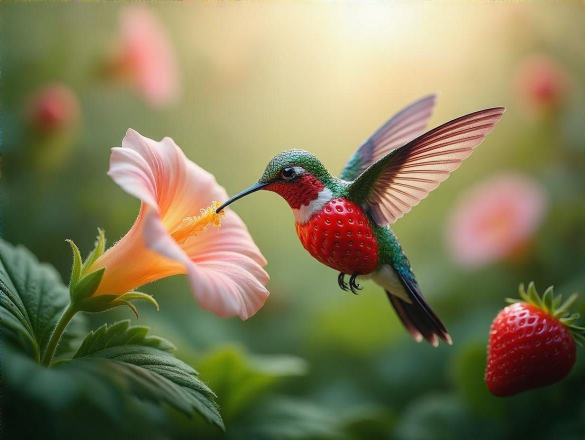 Surreal Strawberry Hummingbird Macro Photography in Vibrant ...