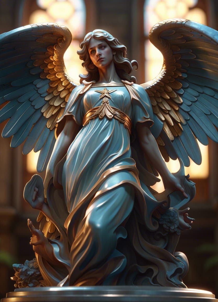 Hyperdetailed Angel Statue in Art Nouveau Style