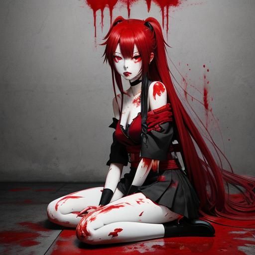 Anime Girl with Blood and Body Paint
