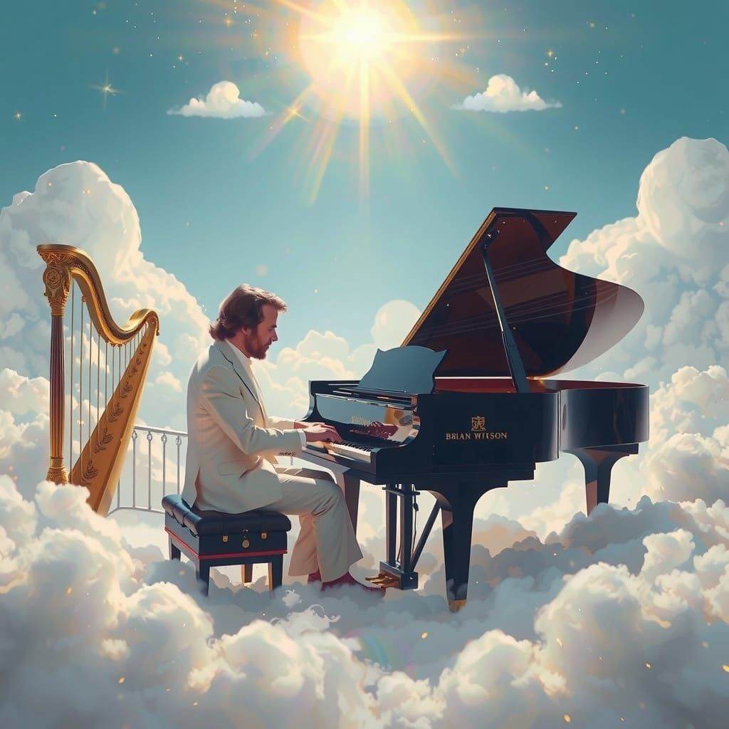 Brian Wilson Plays Piano in Heaven: A Surrealist Vision