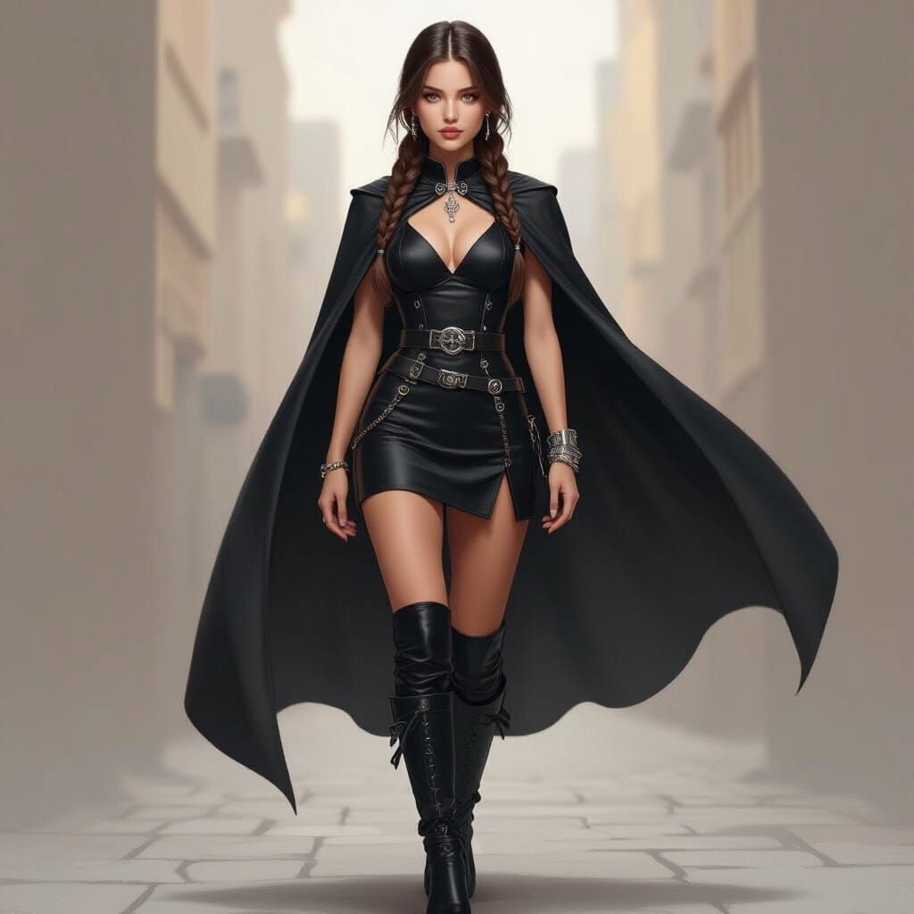 Young Woman in Black Dress with Silver Accessories