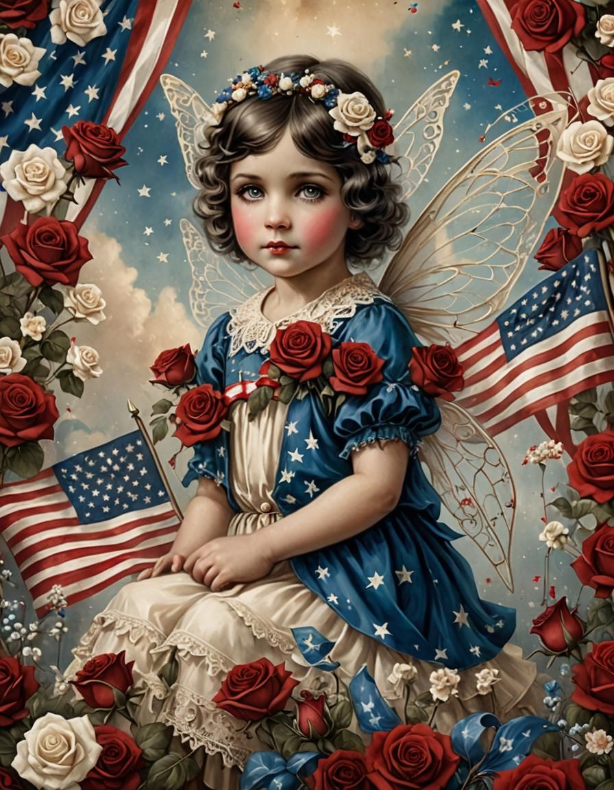 Vintage Fairy Child on Music Paper with Roses