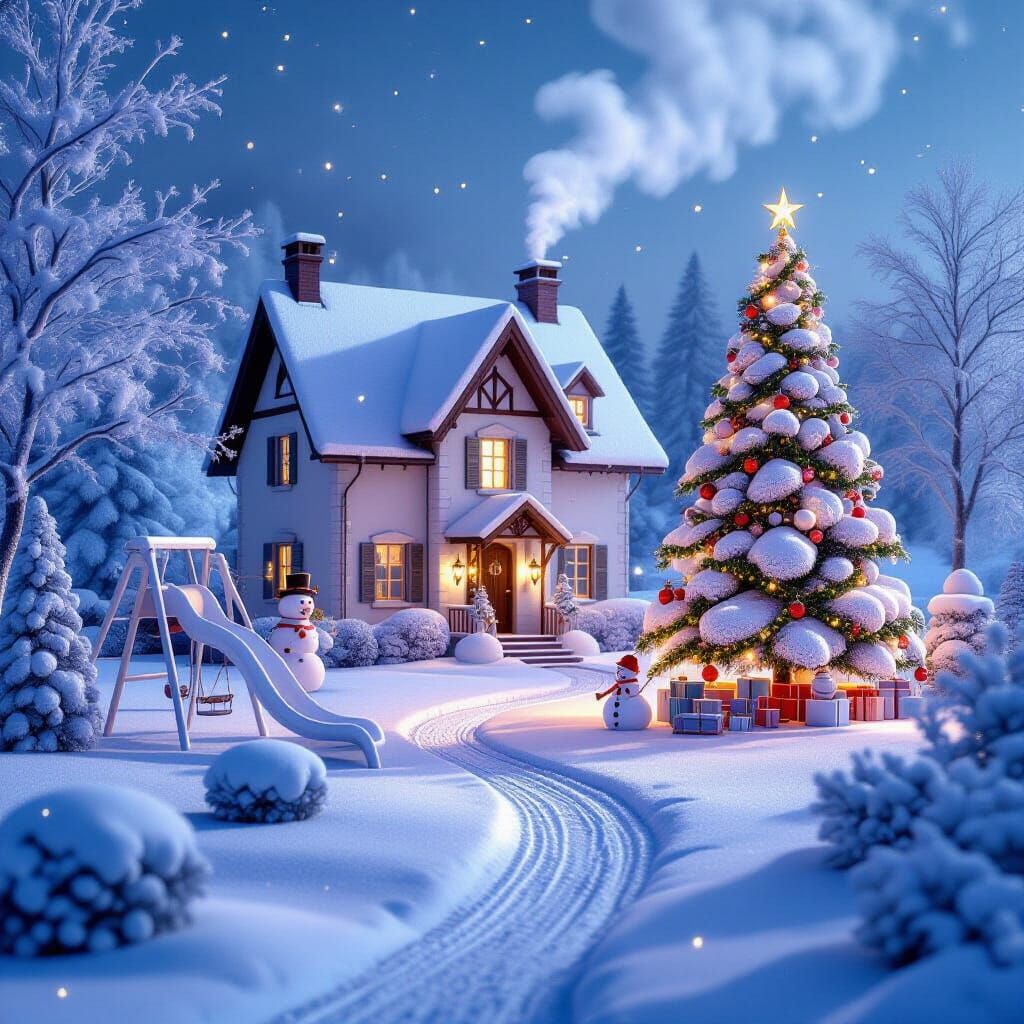 Magical Winter House in Ethereal Mist