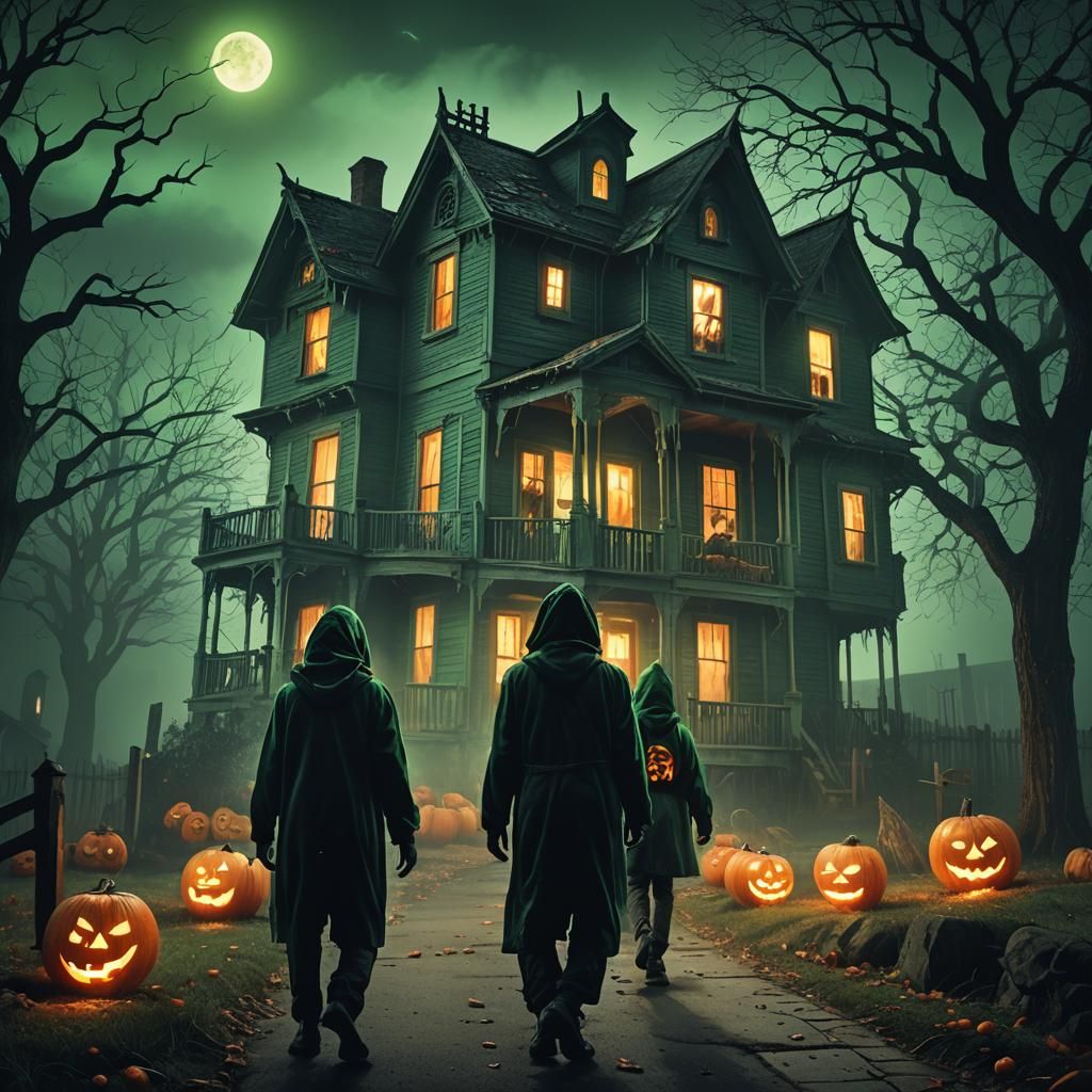 Eerie Halloween House in Ominous Cinematic Style