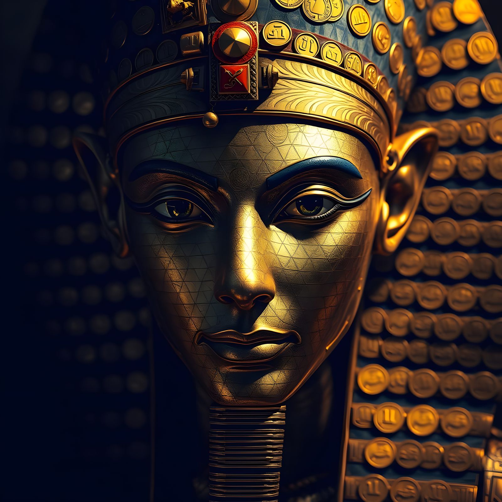 Pharaoh Portrait in Hyperrealistic Style with Gold Coin Mosa...