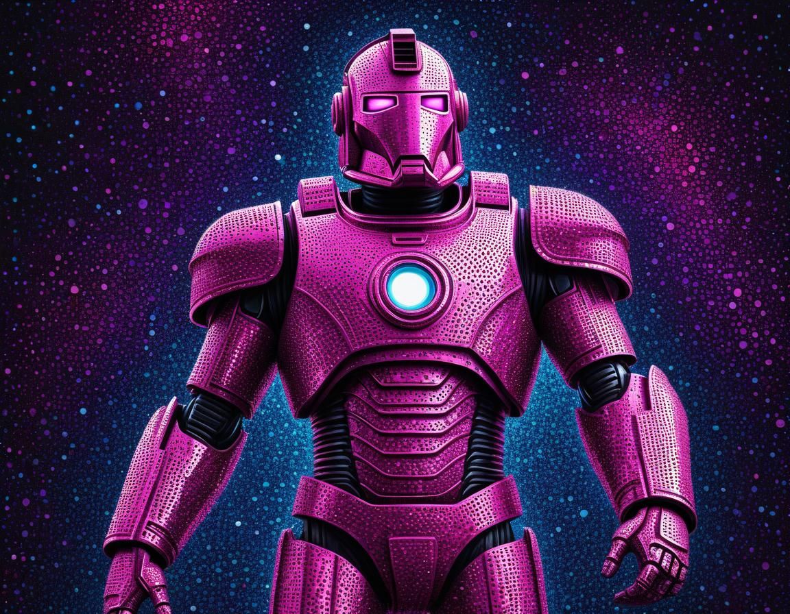 Magenta Cyberman in Pointillist Starry Night