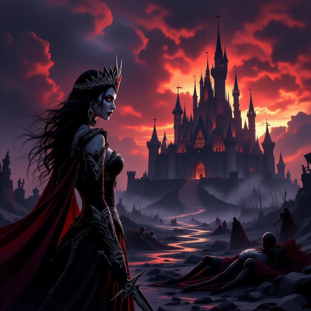 Vampire Queen Surveys Blood-Red Battlefield